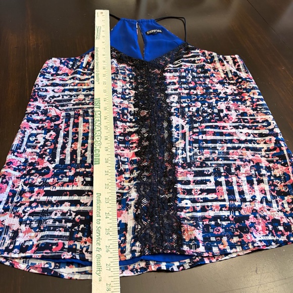 Express Blue Patterned Haltered Top Size Medium - Picture 6 of 6
